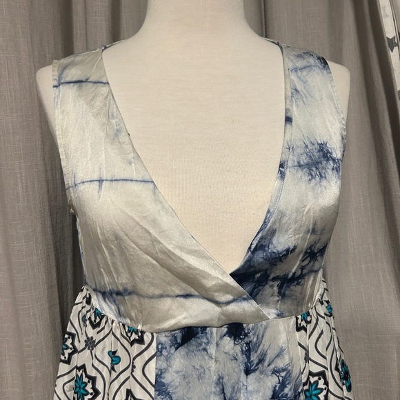 TIE DYE BOHO PATCHWORK SILK BABYDOLL DRESS - Picture 7 of 8